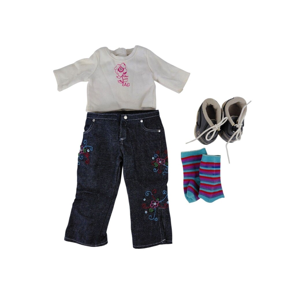 American Girl Doll READY FOR FUN Outfit Retired Jeans Shirt Socks Shoes - Picture 4 of 13